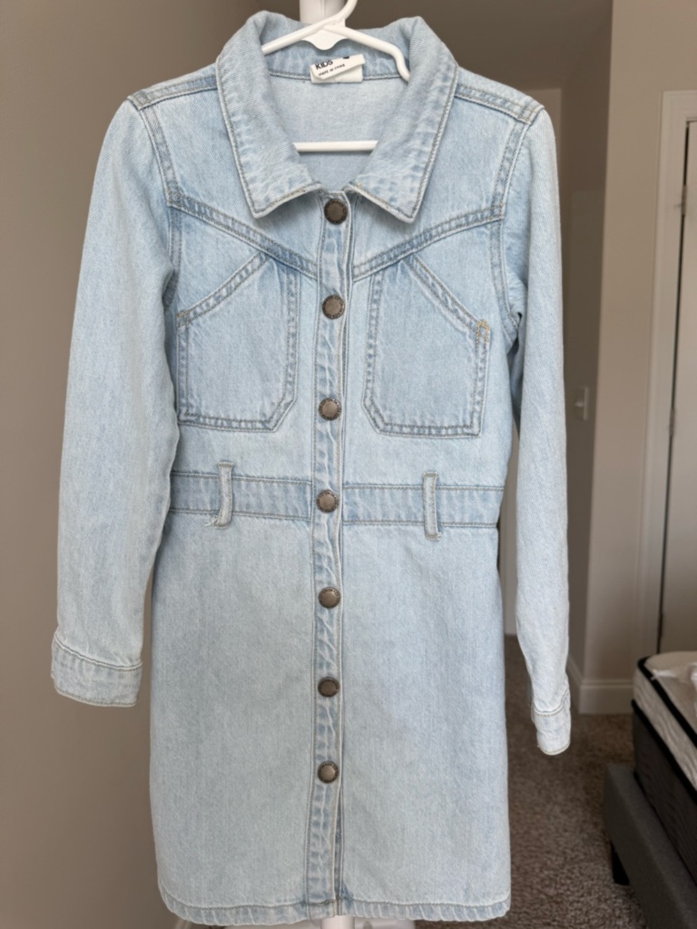 Cotton On Light Blue Denim Button-Front Kids Dress